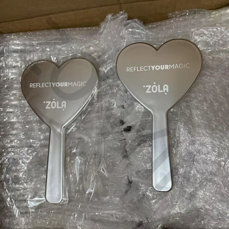 Zonyin Wholesale Cute Plating Silver Hand Held Mirror Custom Logo Plastic Lovely Lady Heart Handheld Makeup Mirror With Handle