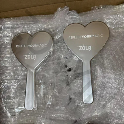 Zonyin Wholesale Cute Plating Silver Hand Held Mirror Custom Logo Plastic Lovely Lady Heart Handheld Makeup Mirror With Handle