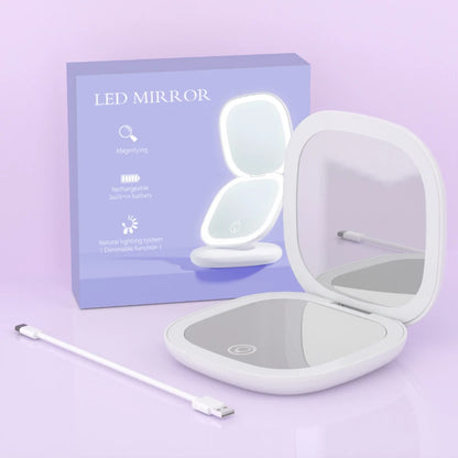 Zonyin Portable Rechargeable 10X Magnification Compact Makeup Mirror LED Lights Handheld Cosmetic Mirror for Travel
