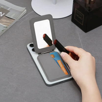 Zonyin Custom logo Magnetic MagSafe Makeup Mirror with Wallet for iPhone Foldable Mirror Card Holder Leather Pocket Mirror
