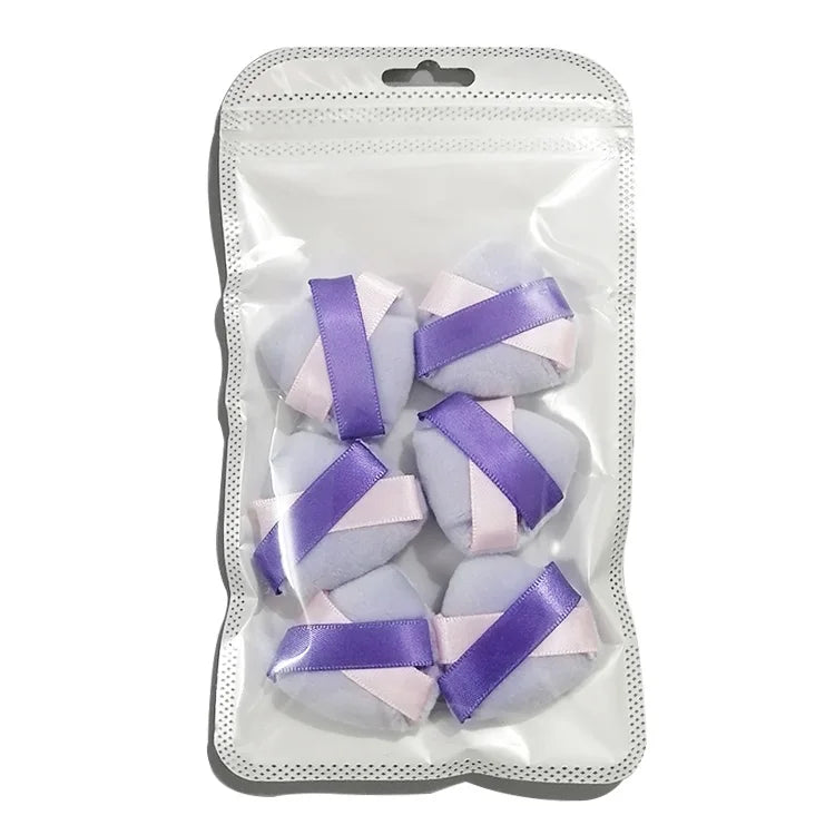 Zonyin Wholesale Cute Mini Velour Powder Puff Pink and Purple Double Ribbon Small Velvet Makeup Sponge Puff for Face