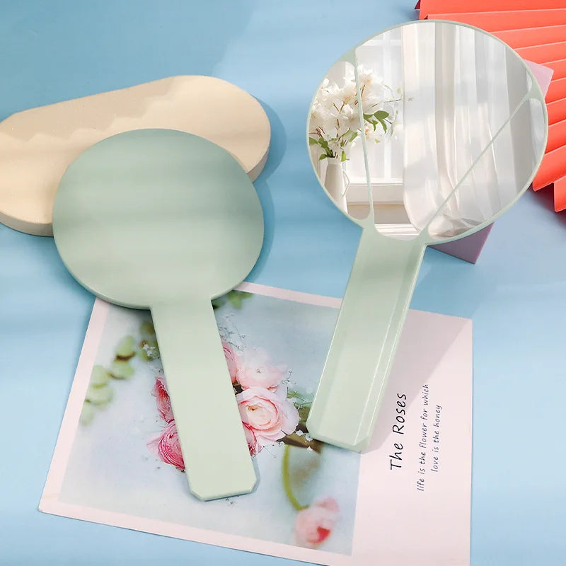 Zonyin Wholesale Handheld Single Sided Travel Mirror Customized Logo Plastic Handle Mirror HD Makeup Mirror Girls Portable Cute