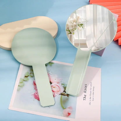 Zonyin Wholesale Handheld Single Sided Travel Mirror Customized Logo Plastic Handle Mirror HD Makeup Mirror Girls Portable Cute