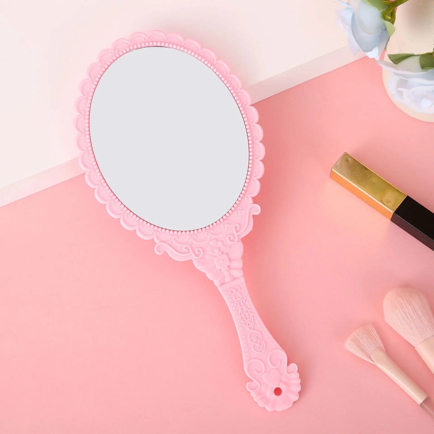 Zonyin Gold Vintage Handheld Makeup Mirror Goldplated Plastic Hand Personalized Portable Cosmetic Vanity Mirror for Wedding