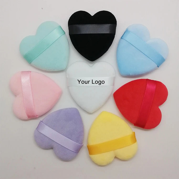 Zonyin Wholesale Powder Puff Custom Logo Soft Velour Cosmetic Puffs Pink Heart Powder Puff