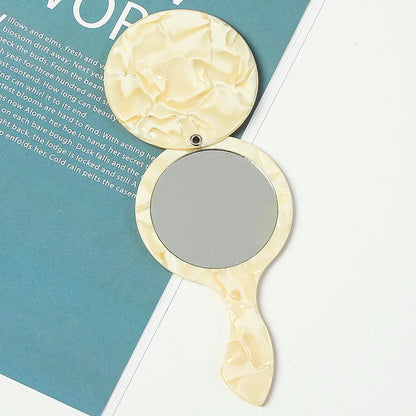 Zonyin Wholesale Custom Portable Handheld Makeup Small Mirror Leopard Pattern Round Rotary Cover Style Acetate Cosmetic Mirror