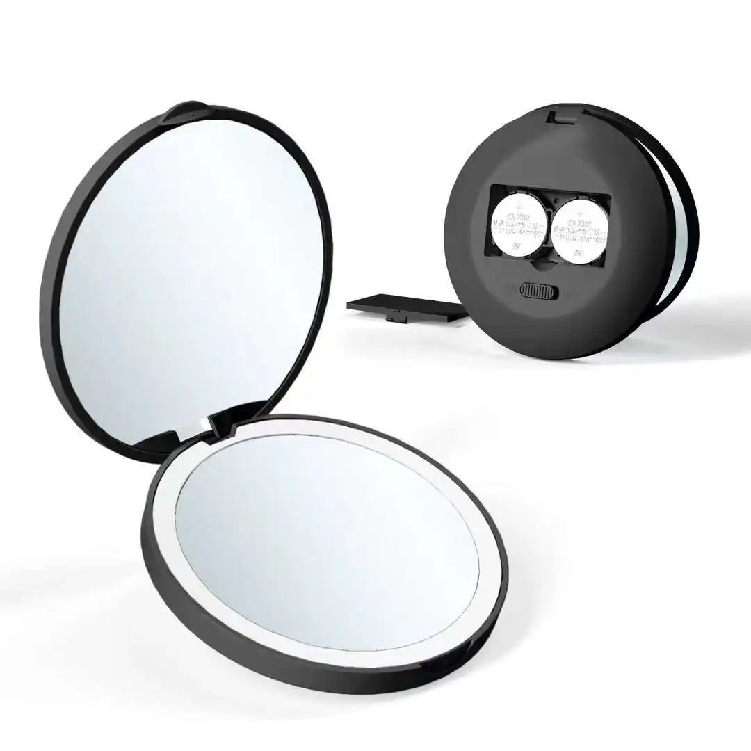 Zonyin Custom Logo Light LED Travel Makeup Mirror Compact Folding Handheld Magnifying Cosmetic Vanity Mirror Pocket Mini Size