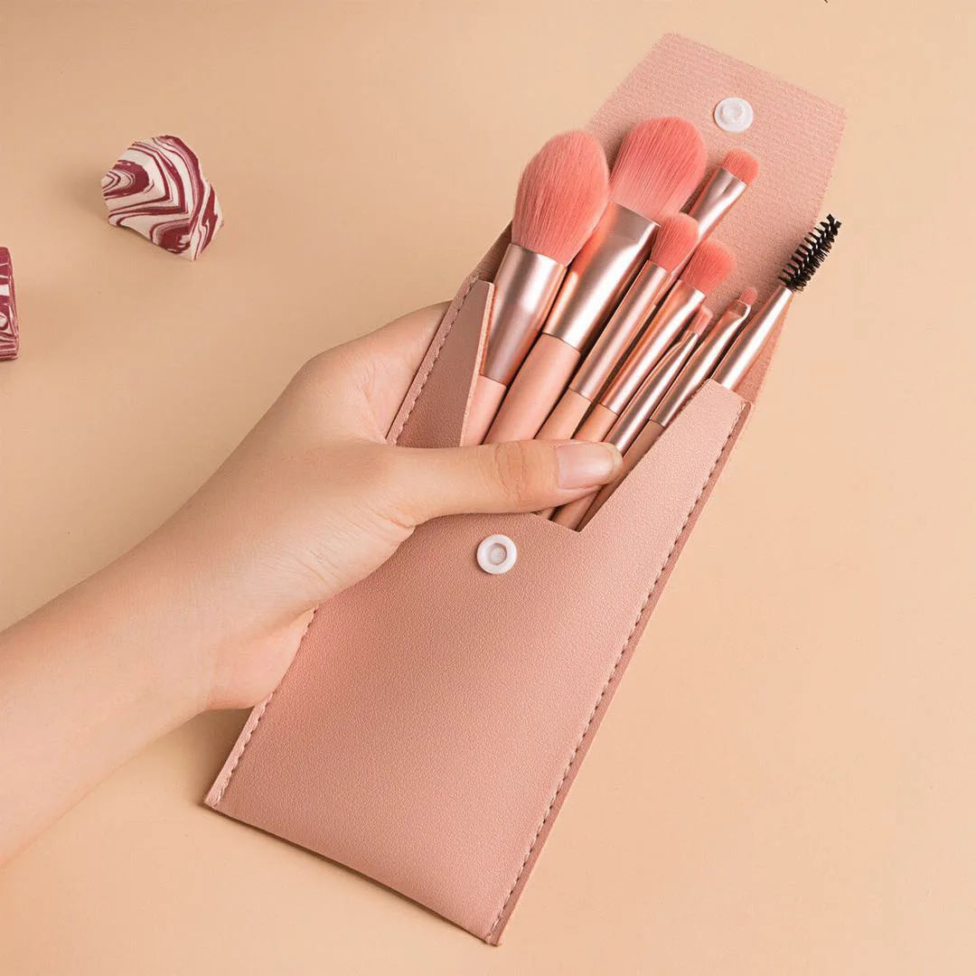 Zonyin 8pcs Travel Makeup Brushes Private Label High Quality Synthetic Mini Small Vegan Makeup Brush Set With Pu Bag