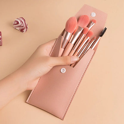 Zonyin 8pcs Travel Makeup Brushes Private Label High Quality Synthetic Mini Small Vegan Makeup Brush Set With Pu Bag