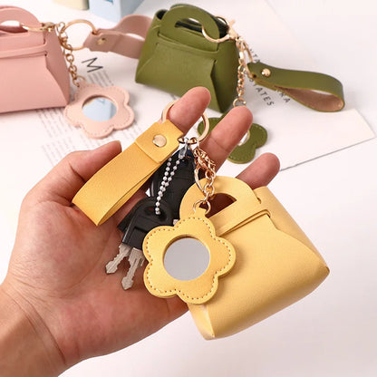 Zonyin Portable PU Leather Bag-Shaped Handheld Makeup Mirror with Keychain Mini Coin Purse Style Pocket Mirror