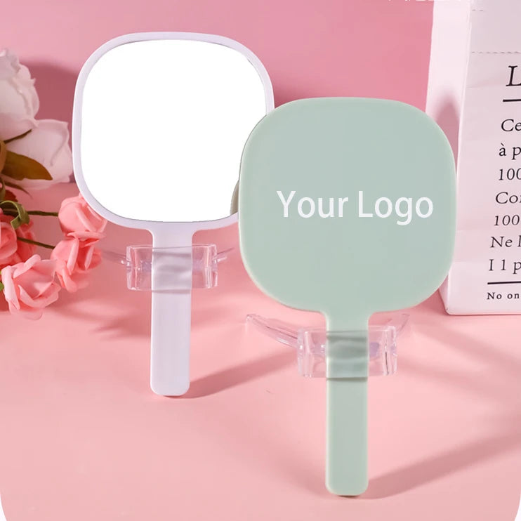 Zonyin Custom Logo Plastic Square Salon Barber Makeup Mirrors Portable Private Label Handheld Mirror With Handle