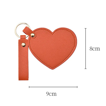 Zonyin Custom Logo Heart Shape Keychain Mirror with Pu Leather Case Portable Cute Small Compact Cosmetic Mirror for Travel