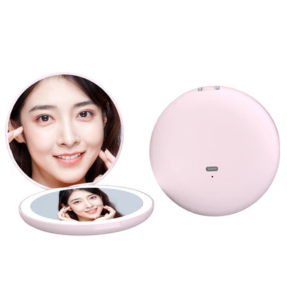 Zonyin Custom Logo Light LED Travel Makeup Mirror Compact Folding Handheld Magnifying Cosmetic Vanity Mirror Pocket Mini Size