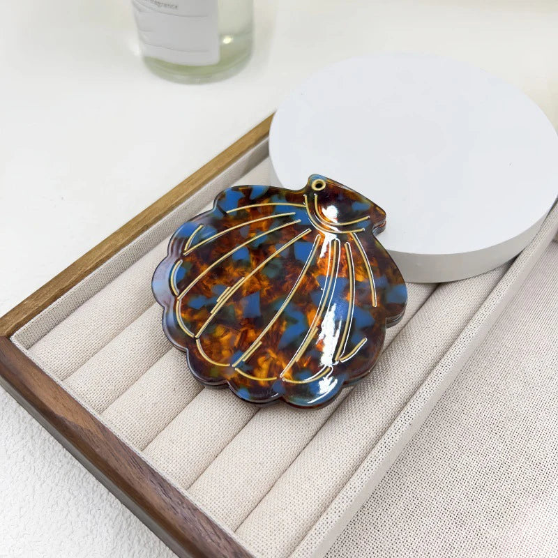 Zonyin Eco-Friendly Acetate Portable Travel Cosmetic Mirror Custom Logo Shell-Shaped Makeup Mirror for Girls Personalized