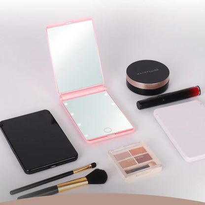 Zonyin Promotion Portable LED Lights Makeup Mirror With 2X Magnifying Logo Travel Makeup Folding Compact Mirror With Customized
