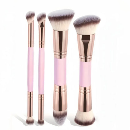 Zonyin Double Ended Synthetic Hair Wood Handle Custom logo Foundation Blush Brush Private Label Foundation Cosmetic Makeup Brush