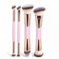 Zonyin Double Ended Synthetic Hair Wood Handle Custom logo Foundation Blush Brush Private Label Foundation Cosmetic Makeup Brush