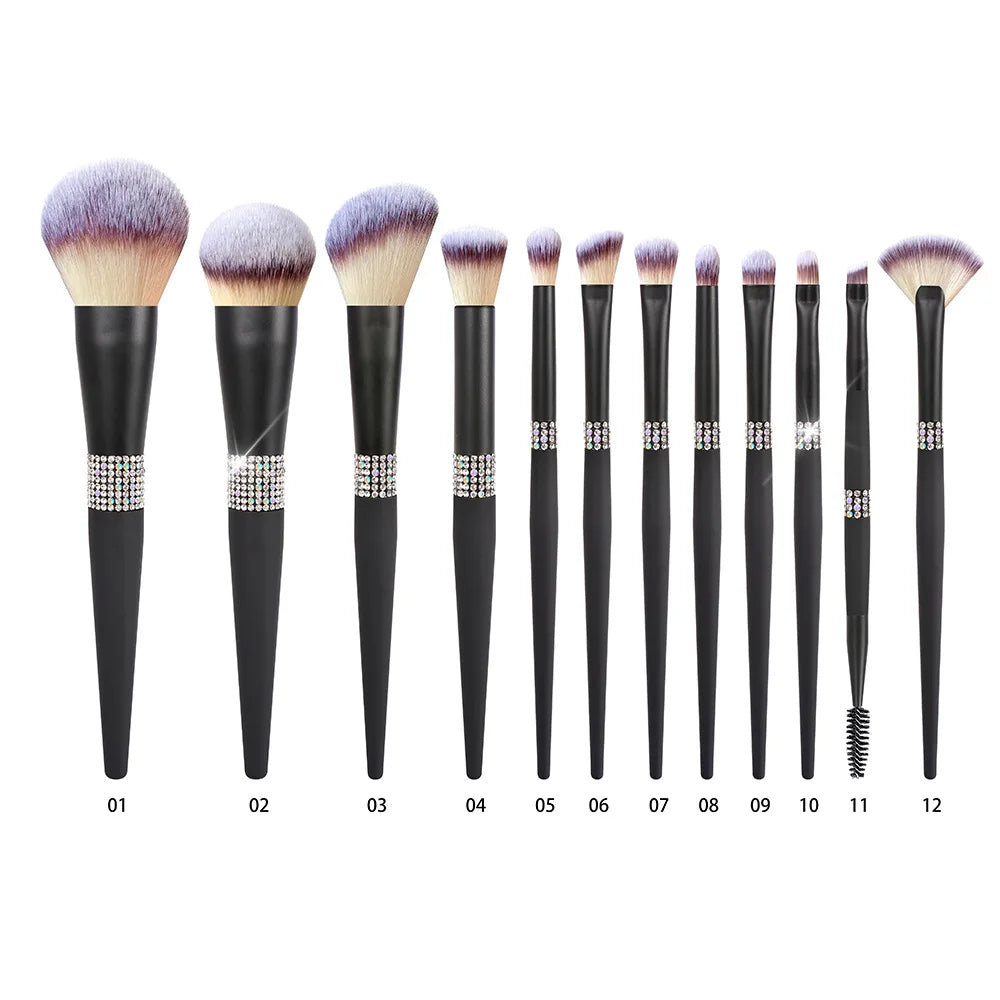 Zonyin Luxury 12Pcs Champagne Gold Soft Private Label Makeup Brushes Bling Glitter Diamond Makeup Brush Set With Rhinestone