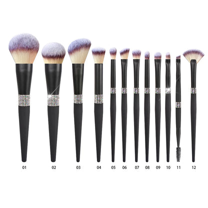 Zonyin Luxury 12Pcs Champagne Gold Soft Private Label Makeup Brushes Bling Glitter Diamond Makeup Brush Set With Rhinestone