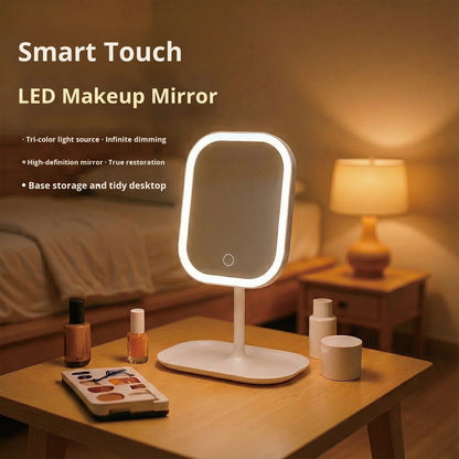 Zonyin LED Makeup Mirror with Light Touch Control Rechargeable Cosmetic Mirror Portable ABS Desktop Mirror for Travel and Home
