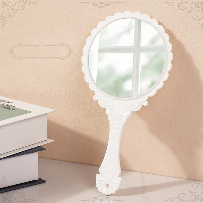 Zonyin Wholesale European Princess Vintage Oval Hand Held Cosmetic Mirror Handheld Retro Compact Makeup Mirror for Wedding