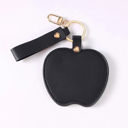 Zonyin Unique Christmas Gifts Red Apple-Shaped Pocket Mirror Foldable Pink Pu Leather Small Makeup Keychain Mirror for Women