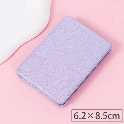 Zonyin Cute Portable Round PU Leather Folding Mirror Shiny Heart Shape 2X Double Sided Pu Pocket Makeup Mirror with Custom Logo
