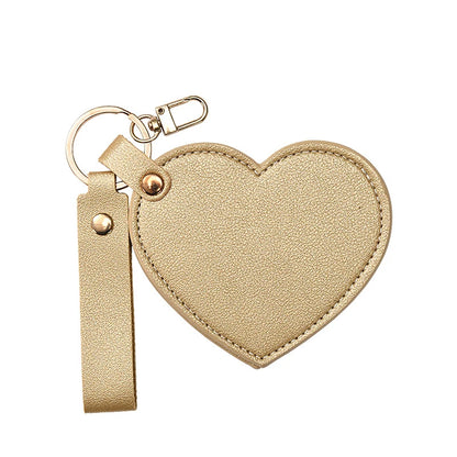 Zonyin Valentine's Day Gift Heart Shaped Makeup Keychain Mirror Pu Leather HD Glass Custom Travel Pocket Mirrors for Women Girls
