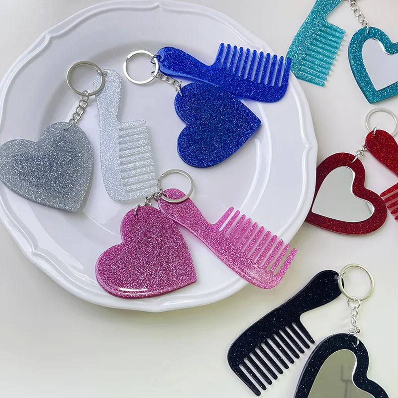 Zonyin Customized Personalized Glitter Sequin Car Keychain Bag Love Mini Acetate Makeup Mirror Heart DIY Car Hanging Accessories