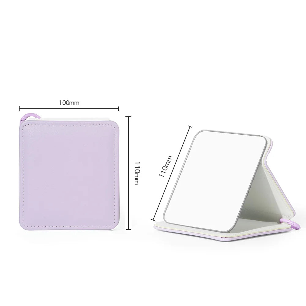 Zonyin Pink Purple Blue Macron Color Pu Leather Folding Makeup Mirror Portable Travel Standing Desktop Vanity Cosmetic Mirrors
