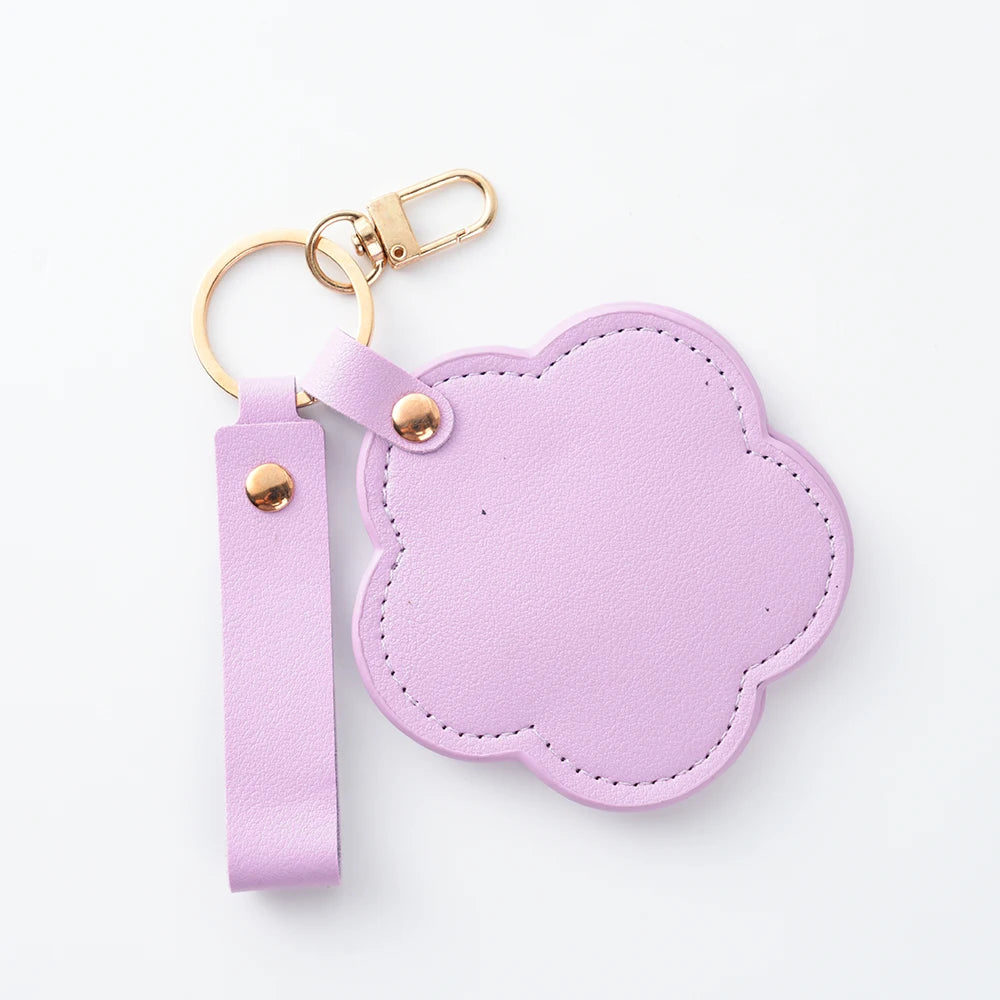 Zonyin New Flower Design Pocket Makeup Mirror Portable Pu Leather Small Travel Hand Mirror Logo Custom With Metal Keychain