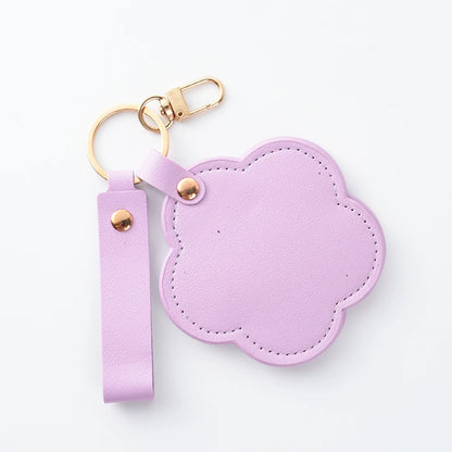 Zonyin New Flower Design Pocket Makeup Mirror Portable Pu Leather Small Travel Hand Mirror Logo Custom With Metal Keychain