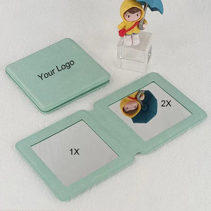 Zonyin Dual Sided 2X Magnification Small Glass Mirror Square Folding Pu Leather Handheld Cosmetic Pocket Mirror for Women Girl