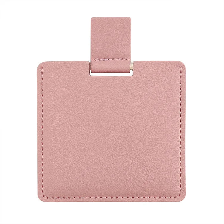 Zonyin High Quality Pink Square Shape Pocket Mirror Engraved Logo Small Pu Leather Metal Travel Cosmetic Makeup Mirror for Women