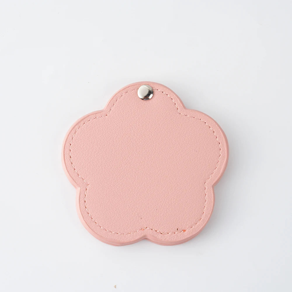 Zonyin New Arrival Flower Design White Pu Leather Makeup Mirror Customized Logo Portable Travel Pu Pocket Mirror for Women Girls