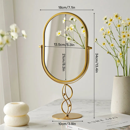 Zonyin Desktop Oval Rotating 360 Makeup Mirror Ins Style Dressing Table Mirror High Aesthetic Bedroom Vanity Mirror