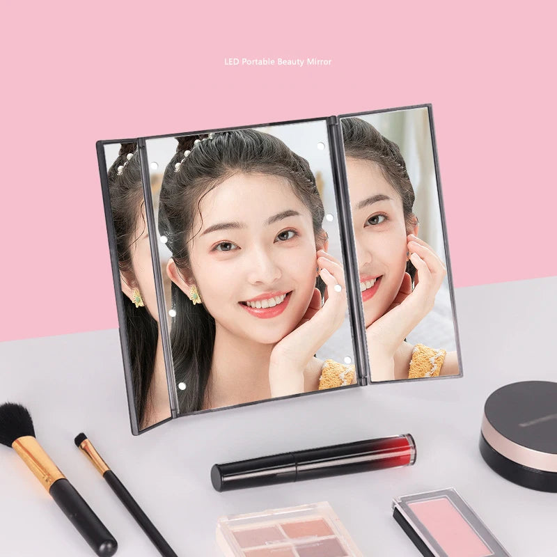 Zonyin Wholesale Portable LED Desktop Makeup Mirror Fold LED Mirror Switch Small Desktop Cosmetic Mirror With Customized Logo