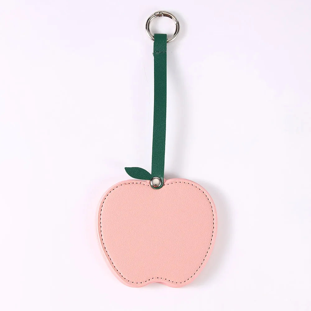 Zonyin Christmas Apple Design Baby Pink Pocket Makeup Mirror Customized Private Logo Small Mirror with Hanging Rope and Key Ring