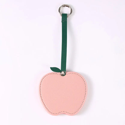 Zonyin Christmas Apple Design Baby Pink Pocket Makeup Mirror Customized Private Logo Small Mirror with Hanging Rope and Key Ring