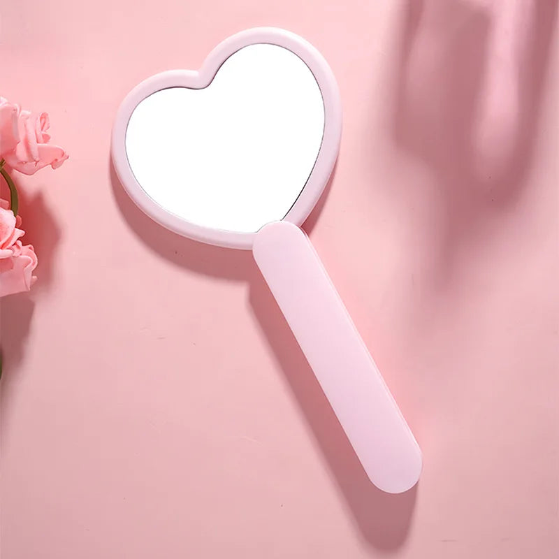 Zonyin Custom Logo Handheld Cosmetic Mirror Wholesale Portable Pink Heart Design Cute Small Girls Makeup Mirror