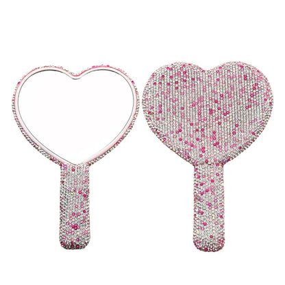 Zonyin Custom Logo Heart Shape Diamond Handheld Makeup Mirror Custom Hand Held Portable Private Label Round Makeup Mirror