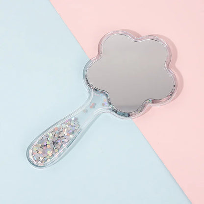 Zonyin Cute Flower-Shaped Handheld Makeup Mirror Novelty Quicksand Glitter Hand Mirror Portable Beauty Tool for Gifts