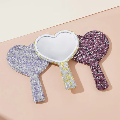 Zonyin Plastic Heart Diamond Handheld Makeup Mirror Portable Cosmetic Mirror with Handle Hand Mirror for Women and Girls