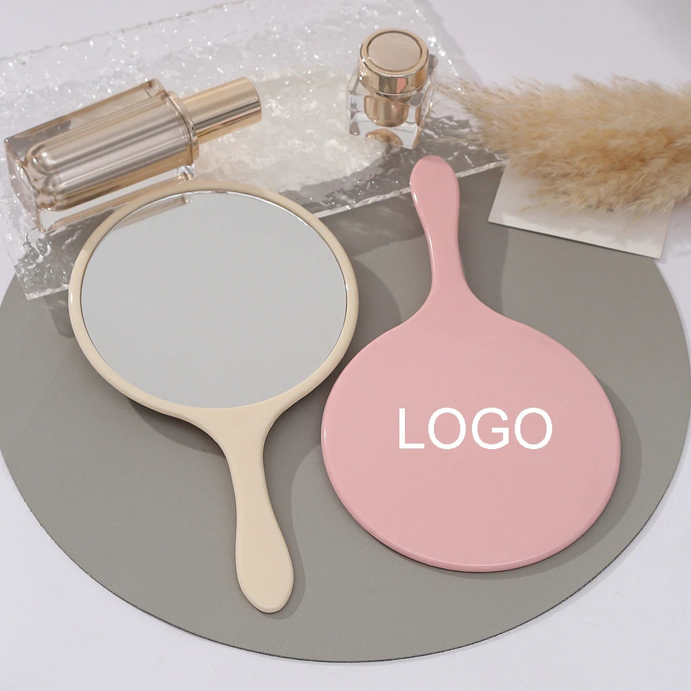 Zonyin New Arrival Large Size Round Handheld Makeup Mirror 16*27cm Plastic Travel Mirror  with Custom Logo for Hair Salon