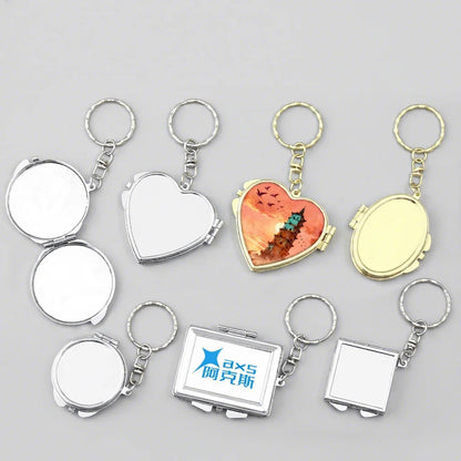 Zonyin Metal Keychain Mirror Creative Double Sided Folding Pocket Mirror Mini Gift Cosmetic Mirror with Ring for DIY Crafts