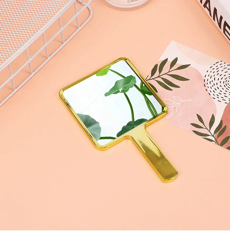Zonyin Wholesale Electroplate Sliver Gold Handle Mirror Custom logo Small Handheld Square Cosmetic Hand Makeup Mirrors for Women