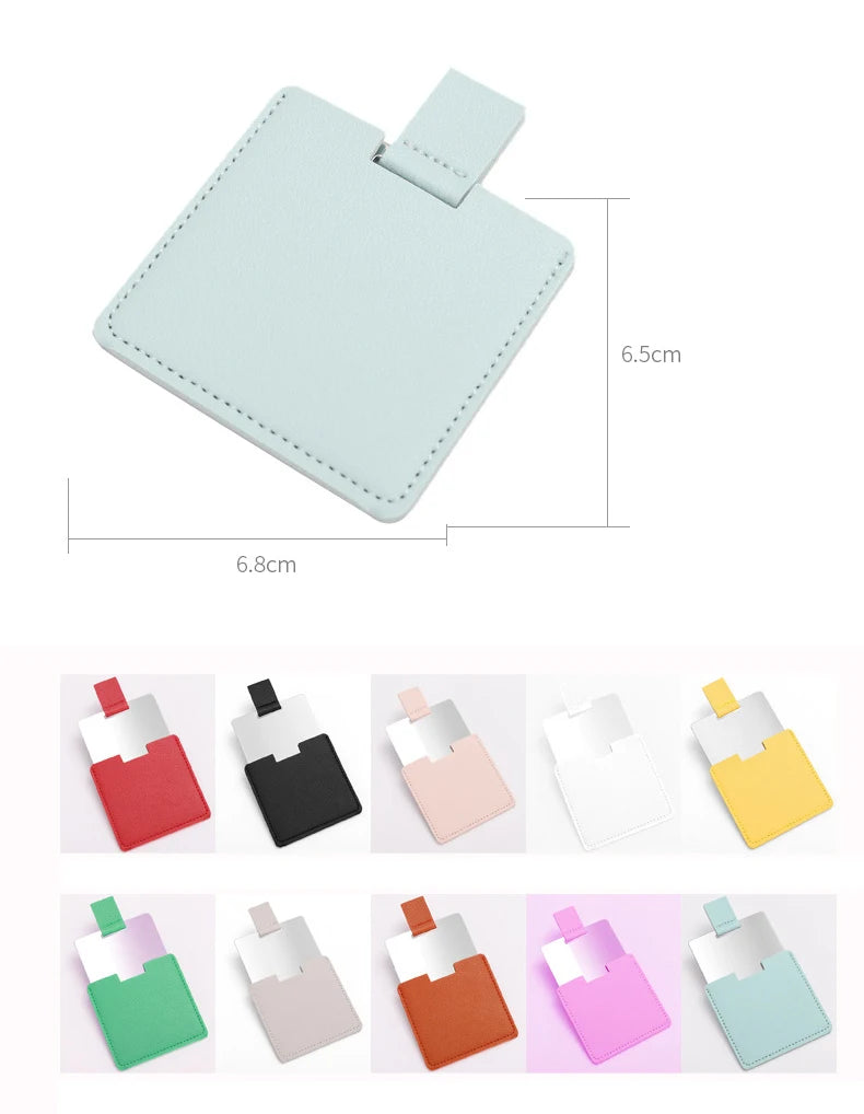 Zonyin Promotion Gift Cheap Square Shaped Pu Leather Small Mirror No Break Stainless Steel Metal Pocket Mirror with Custom Logo
