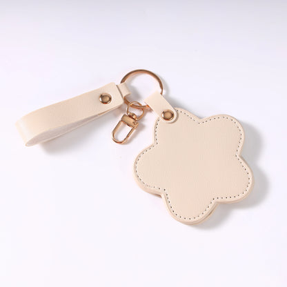 Zonyin NEW ARRIVAL Cute Yellow Star Small Makeup Mirror Customized Logo Pu Leather Pocket Cosmetic Keychain Mirror for Kids