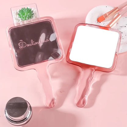 Zonyin Wholesale High Quality Pink Handheld Square Makeup Mirror Transparent Water Ripple Handheld Travel Mirrors for Gifts
