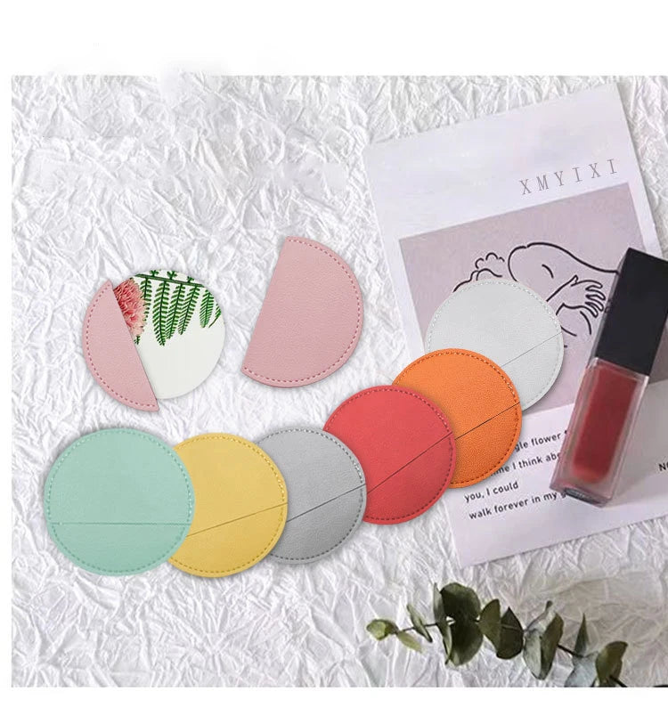 Zonyin Round Compact Stainless Steel Makeup Mirror Customized Logo Mini PU Leather Hand Pocket Cosmetic Mirror for Promotional